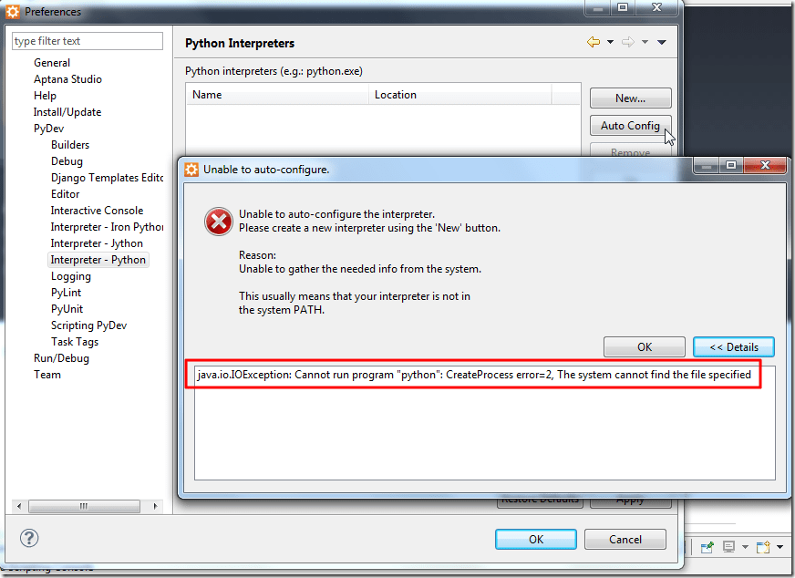java.io.IOException Cannot run program “python” CreateProcess error=2