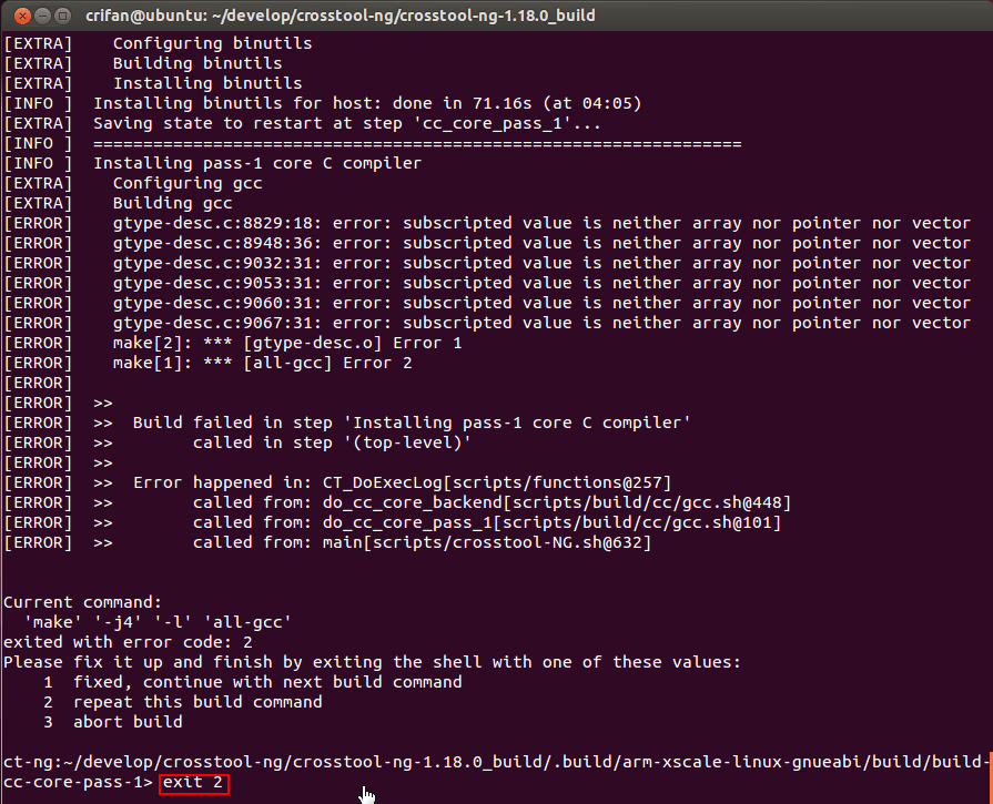【已解决】Ubuntu中crosstoolng编译出错：[ERROR] gtypedesc.c882918 error