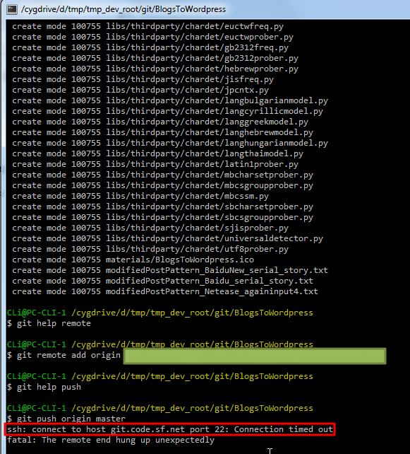 【未解决】win7下cygwin下git push origin master出错：ssh connect to host git.code