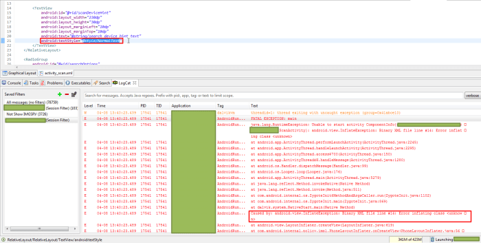 Android - java.lang.RuntimeException: Unable to start activity ... Caused by: android.view.inflateexception: binary xml file line