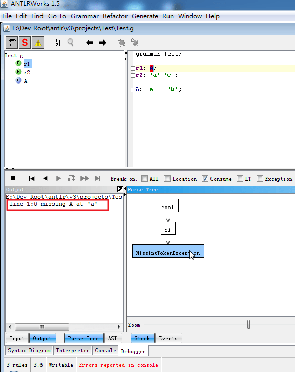 【已解决】antlr v4的语法出错：line 10 mismatched input ‘a’ expecting A 在路上