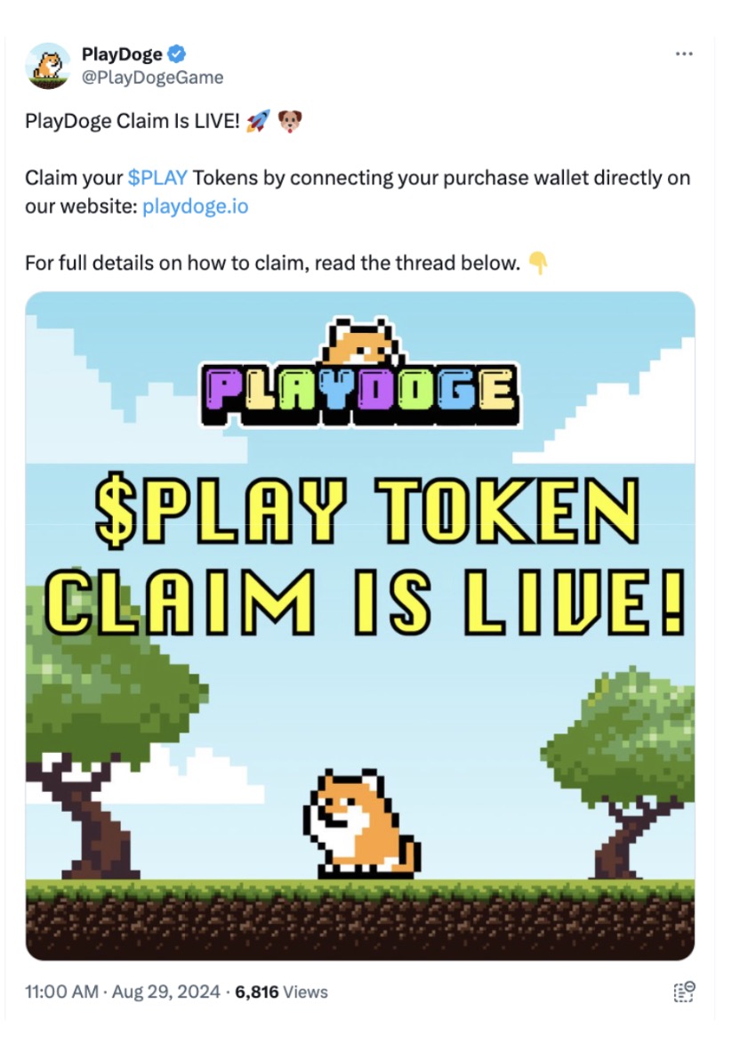 Tweet à propos des jetons PlayDog