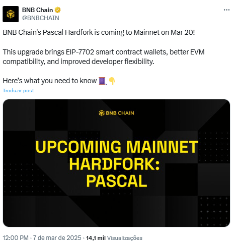 BNB Chain Hardfork Pascal Hardfork pour le 20 mars BNB Chain Hardfork Pascal Hardfork pour le 20 mars