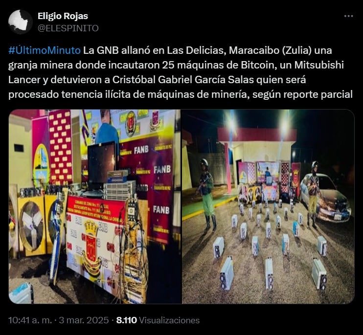 Le Venezuela ajoute plus de mineurs de Bitcoin saisis à son record de 11 000 en 2024 Le Venezuela ajoute plus de mineurs de Bitcoin saisis à son record de 11 000 en 2024