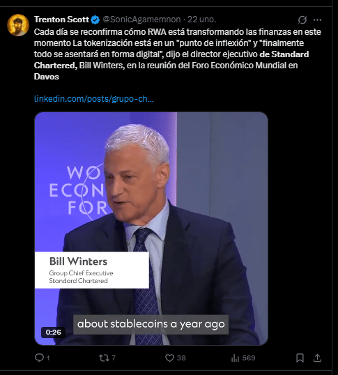 Un tweet avec une image de Bill Winters, PDG de Standard Chartered.
