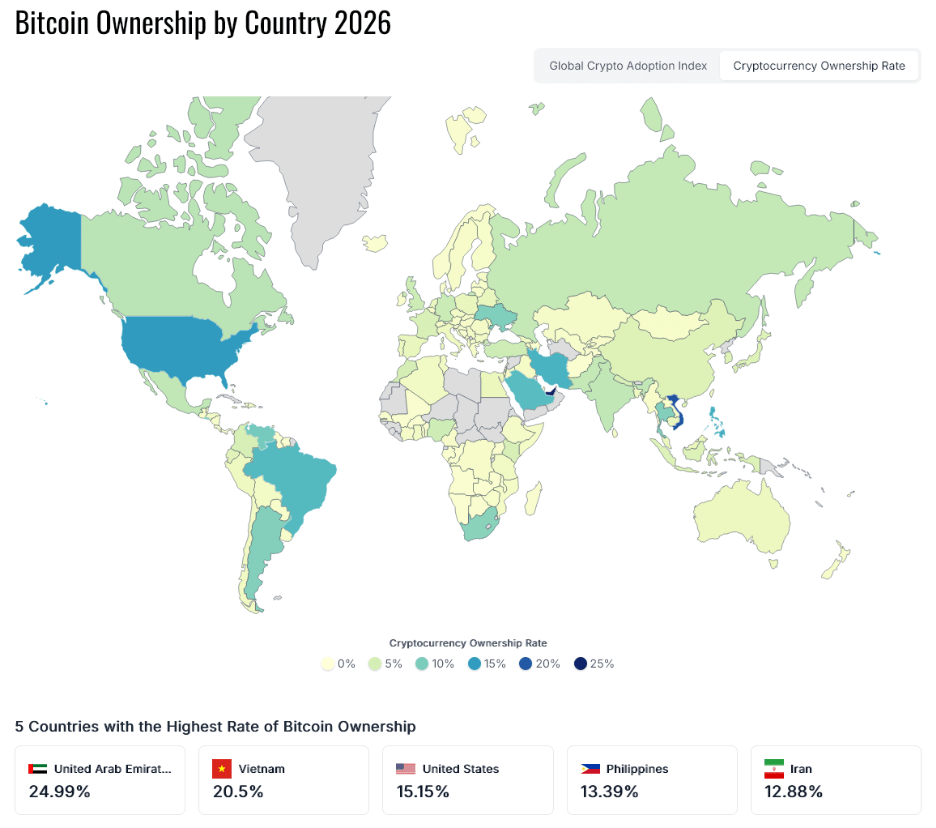 Image de la proportion de crypto-monnaies détenues dans différents pays.