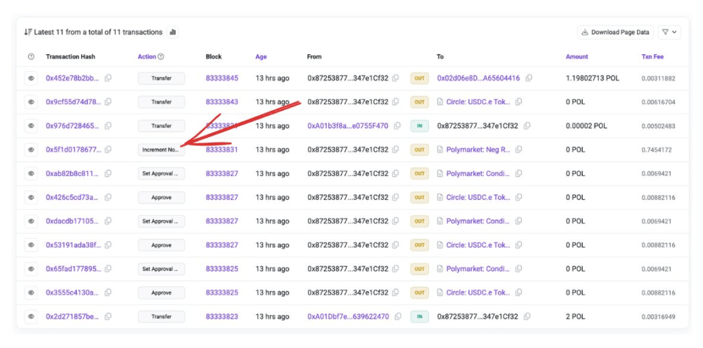 Liste des transactions sur le réseau Polygon.
