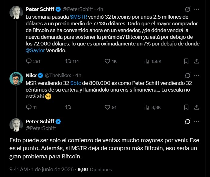 Commentaire de Peter Schiff sur X sur la vente BTC de Strategy.