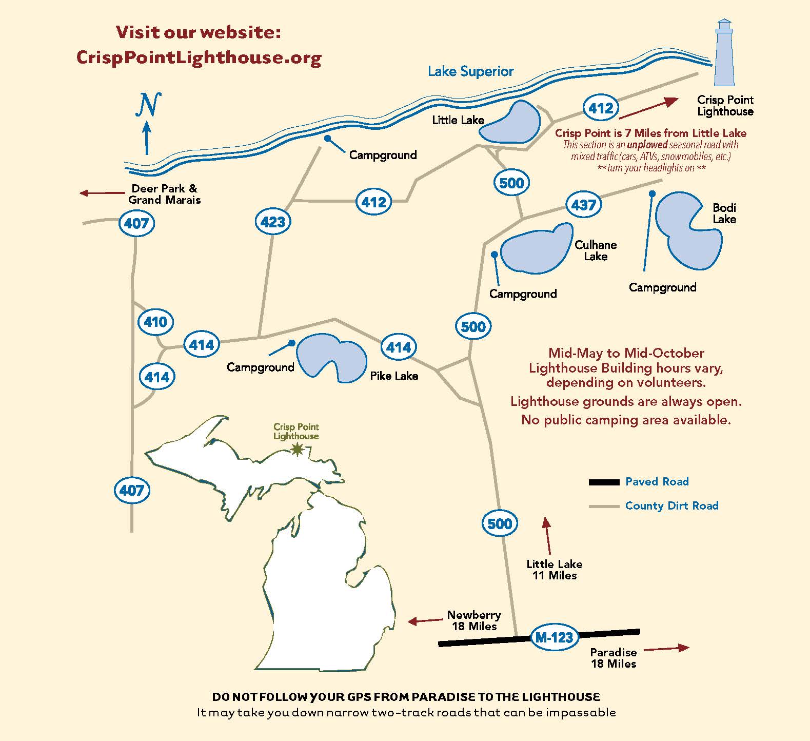 Driving Directions to Crisp Point Lighthouse from Paradise