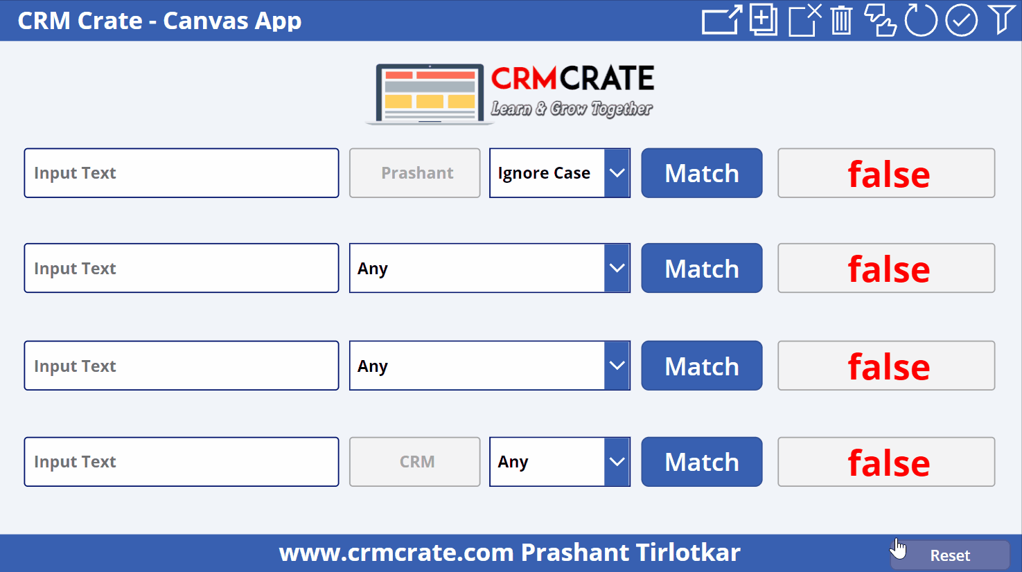 How to match a text value using Power FX functions in Canvas Apps