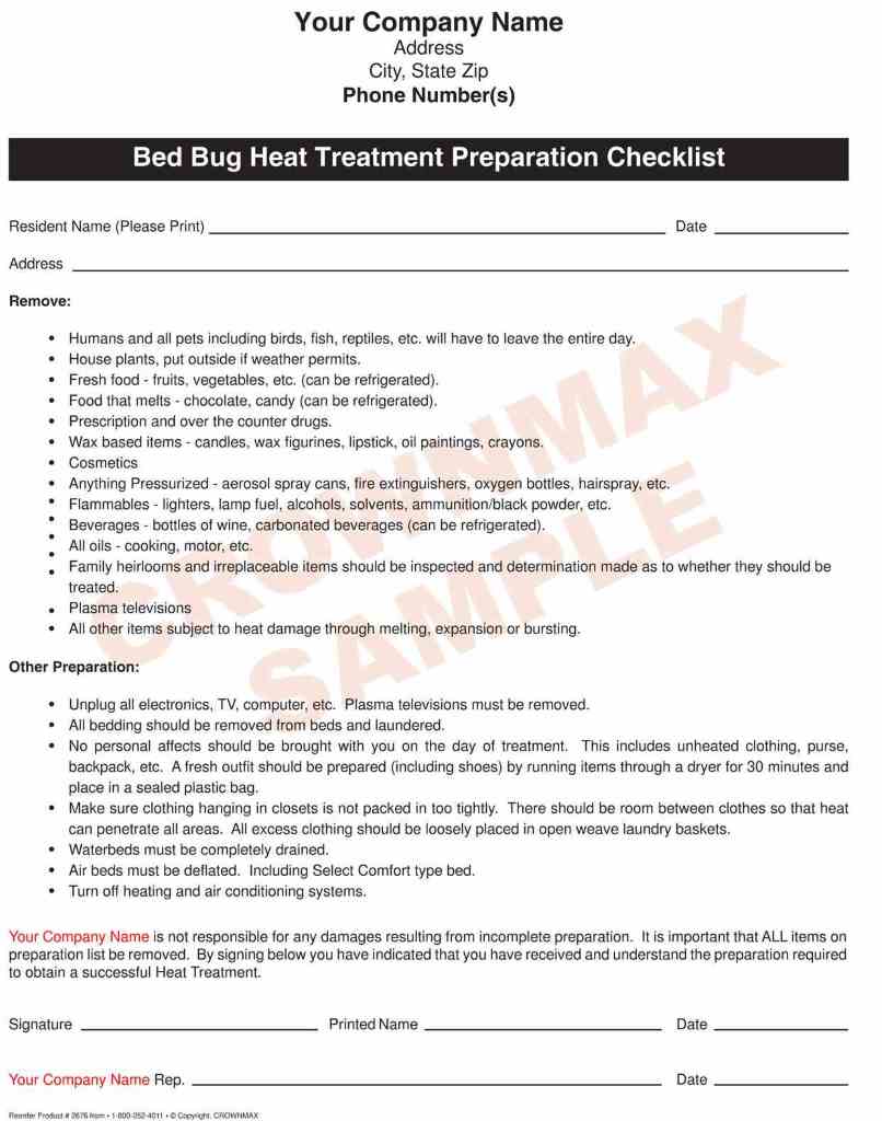 2676 Bed Bug Heat Treatment Preparation Checklist 2pt