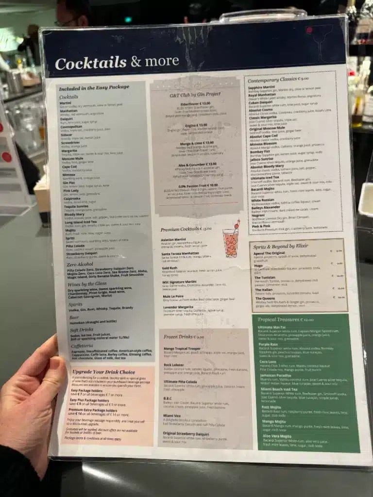 MSC Easy Package Drink Menu & Cost (2024)