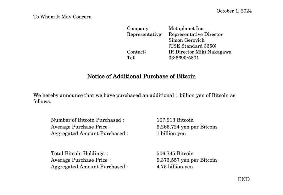 Japan’s Metaplanet Boosts Bitcoin Reserve Adds ¥1 B Worth of BTC Holdings Metaplanet adds more Bitcoin to its reserve