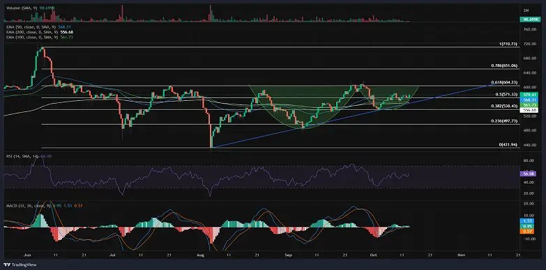 Binance Coin Targets $600: Will Ethereum's Decline Fuel Binance Coin's Rally? Binance Coin price chart