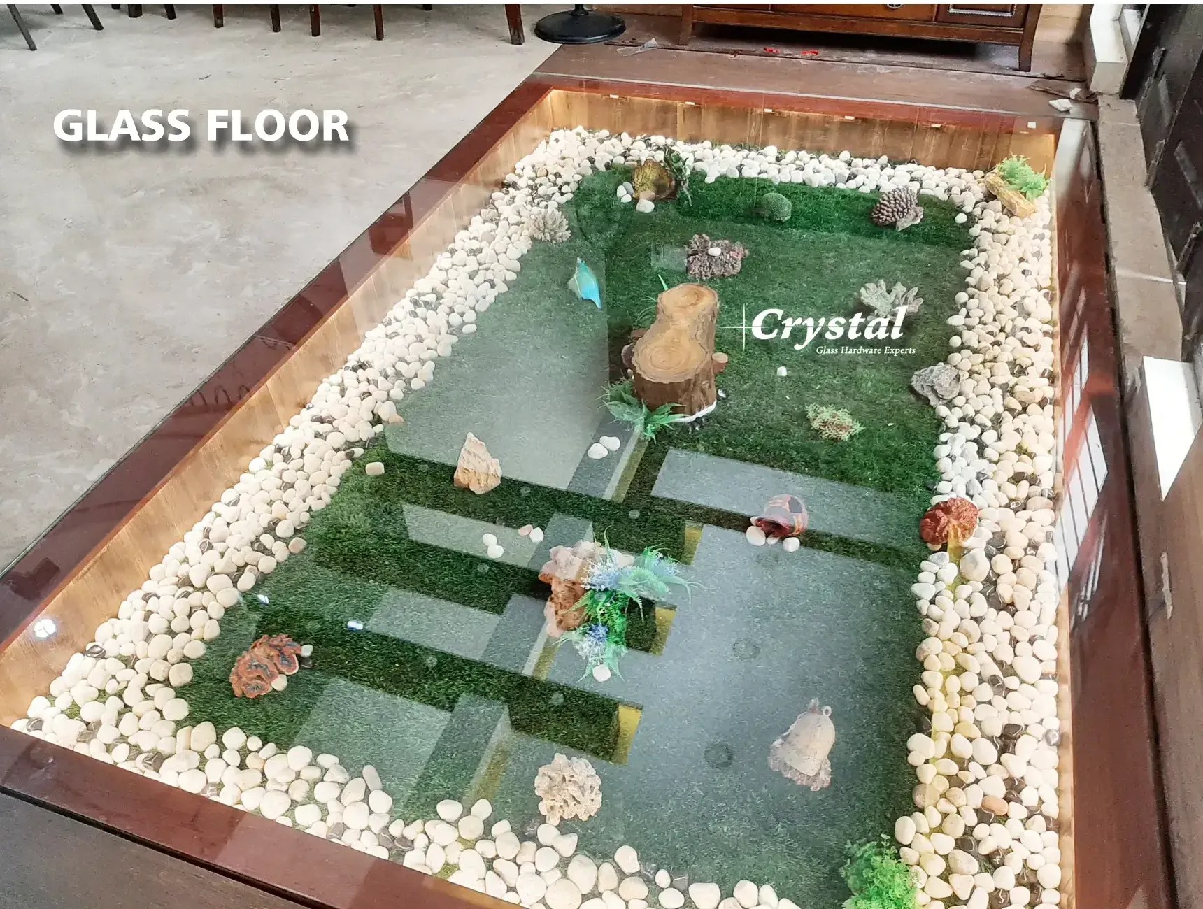 Decorative Glass Floor With Led Light for Pebbles CrystalIndia
