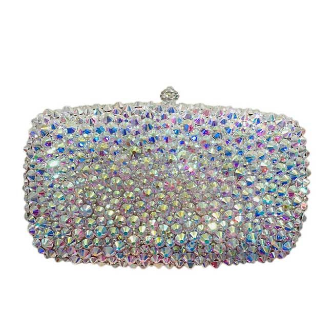 AB Silver Rhinestone Purse Crystal Bridal Clutch Anniversary Evening Bag