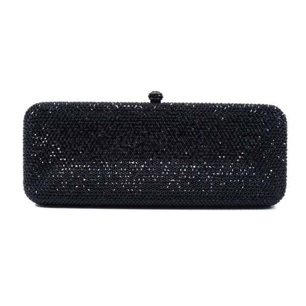 Black Solid Color Slim Rectangular Rhinestone Purse Evening Bag