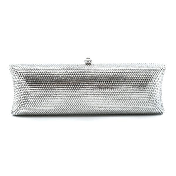 Silver Solid Color Long Slim Rectangular Rhinestone Purse Evening Bag