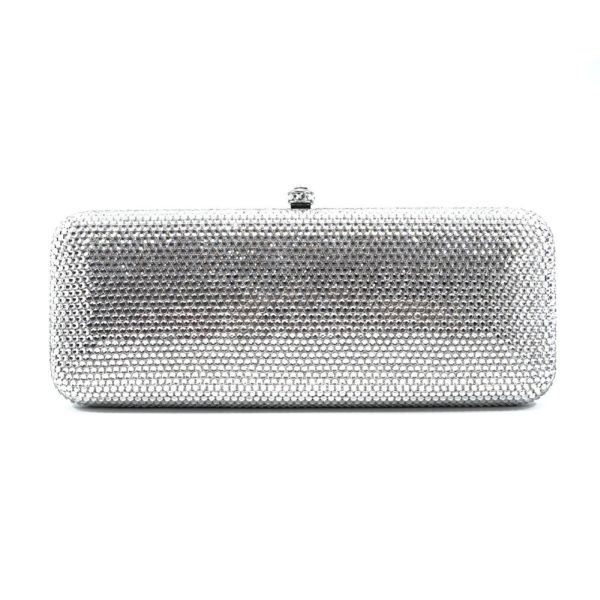 Silver Solid Color Slim Rectangular Rhinestone Purse Evening Bag