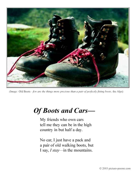 Picture/Poems Poster Of Boots and Cars