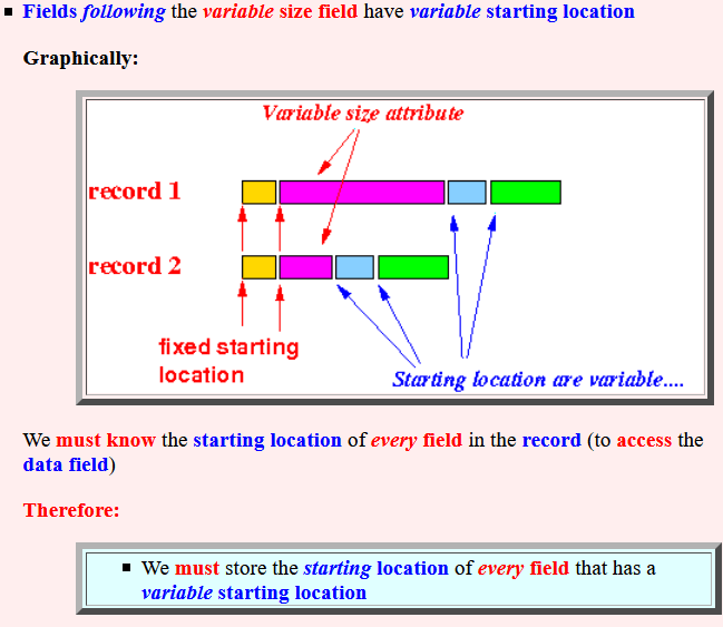 Storage technique for records that contains a variable length field