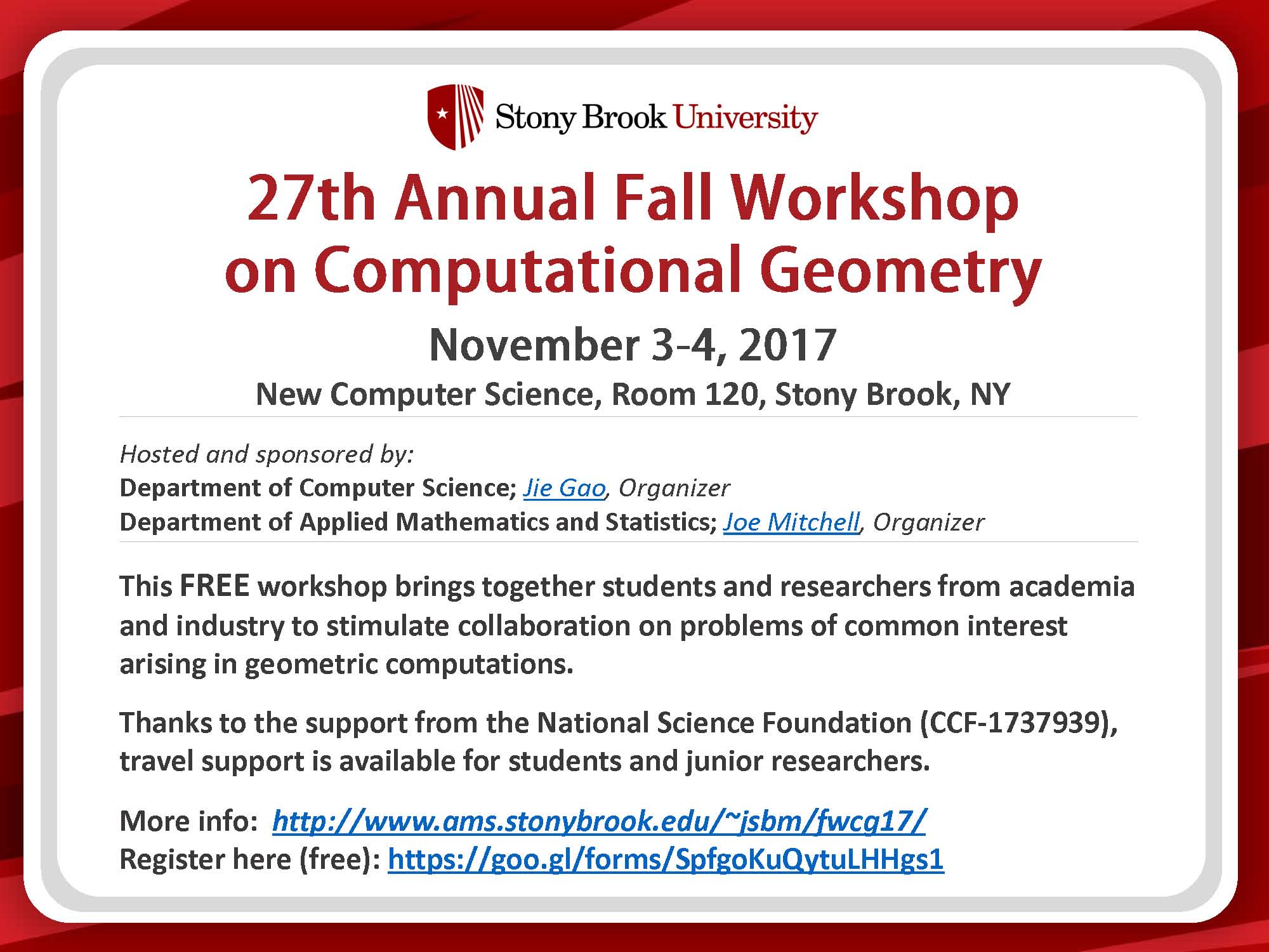 Register Now! Nov 34 Computational Geometry Department of