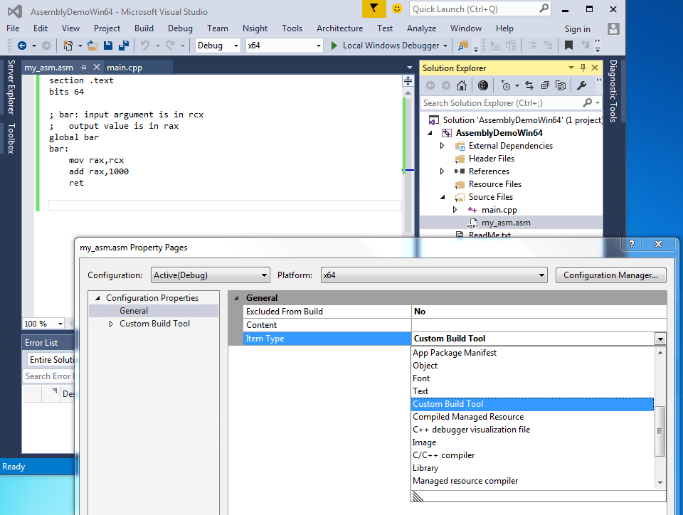Visual C++ 2015 & NASM