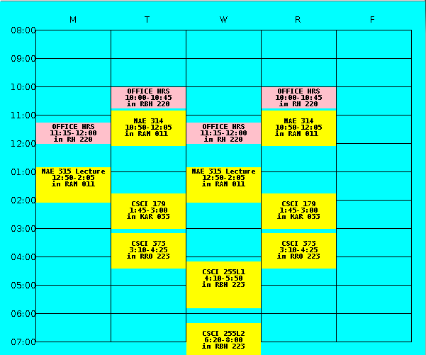 Rebecca Bruce's Fall 2012 Teaching Schedule