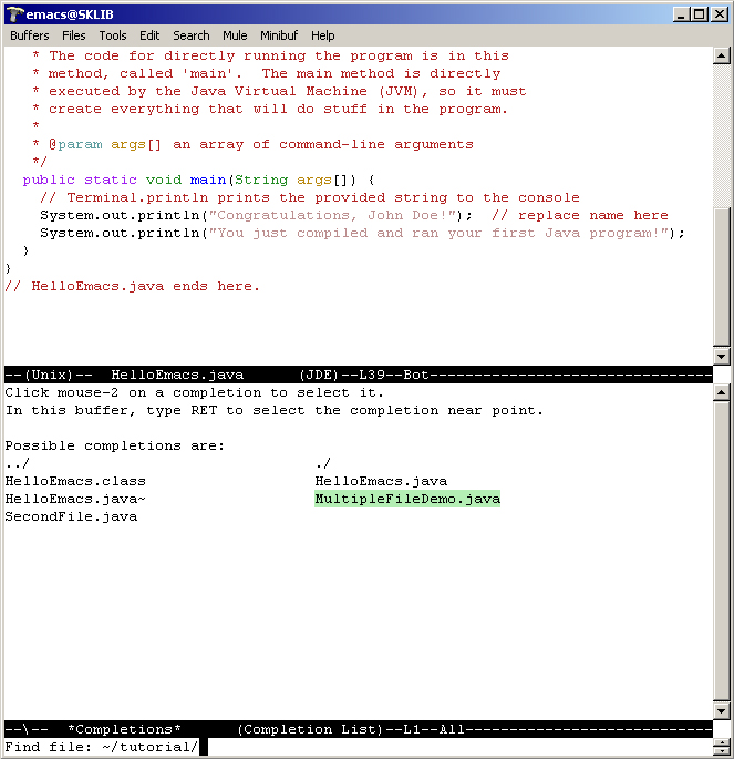Washington University CS101 Quick Tour of Emacs
