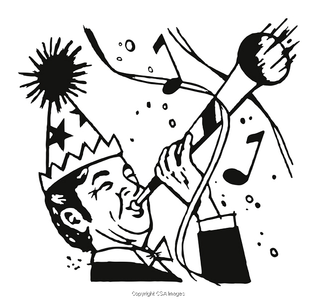 Man Blowing Horn at a Party T83897 CSA Images
