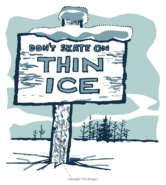Wooden Sign on Ice Rink That Says Don't Skate on Thin Ice 89172