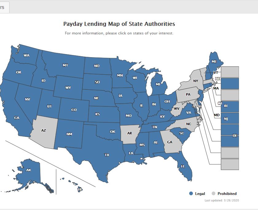State Payday Lending Map CSBS