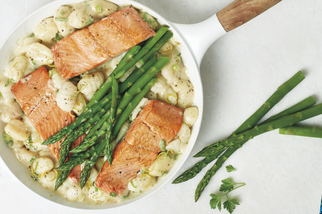 Salmon and Creamy Asparagus Gnocchi Recipe Cook With Campbells Canada