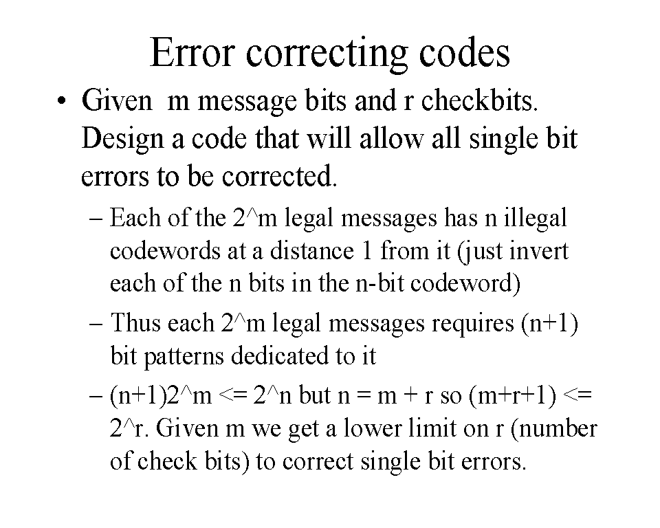 Error correcting codes