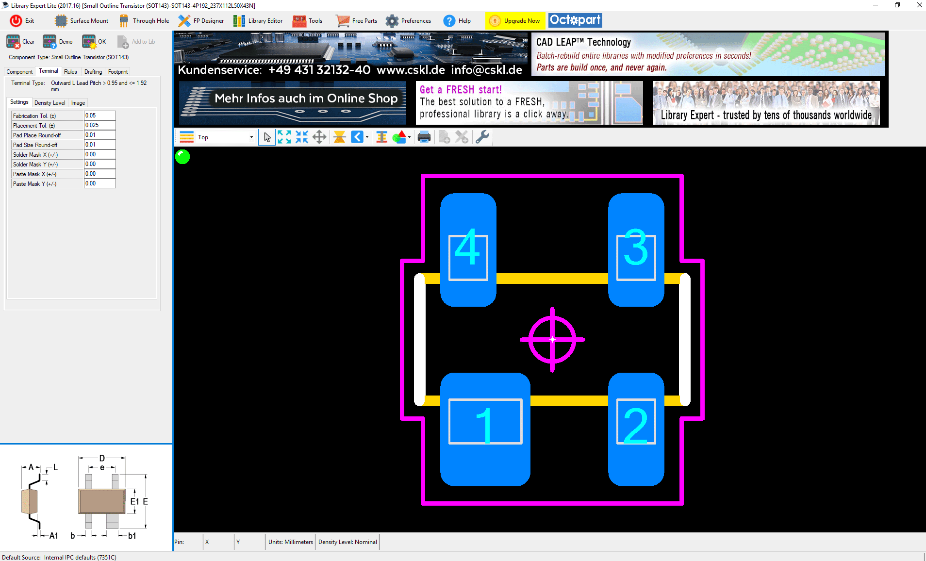 Freeware PCB Footprint Expert Lite Footprint & STEP IPC konform