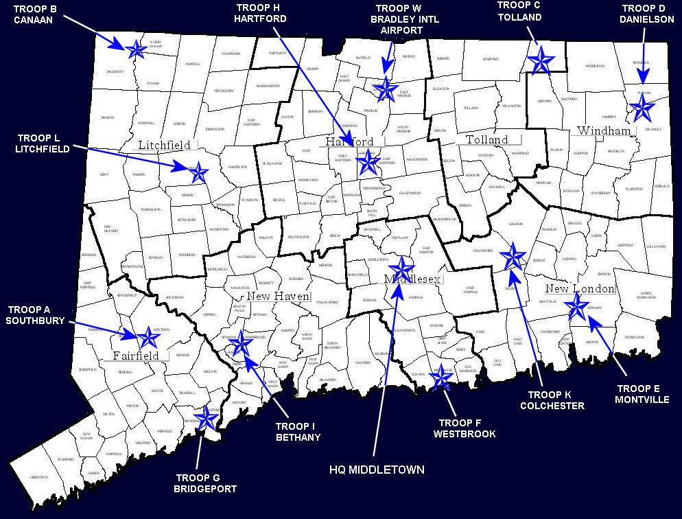 Connecticut State Police Troop Map