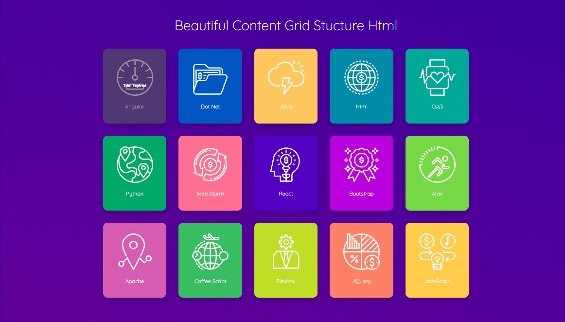 Material Design Content Grid UI Css3 Transition
