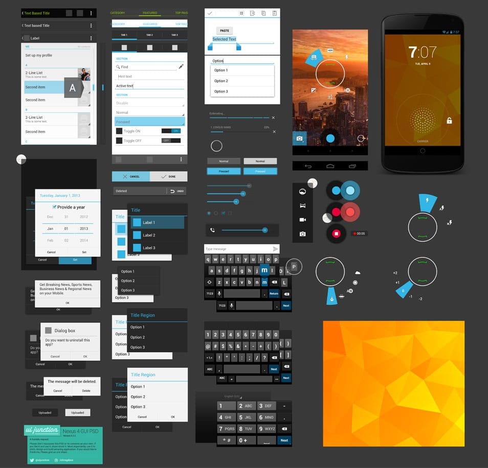 50+ latest free mobile UI Elements Design Kits