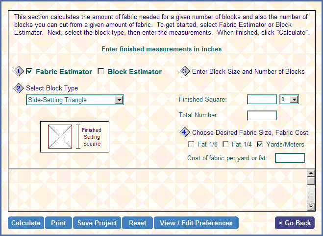 My Quilting Math Buddy Screen Shots