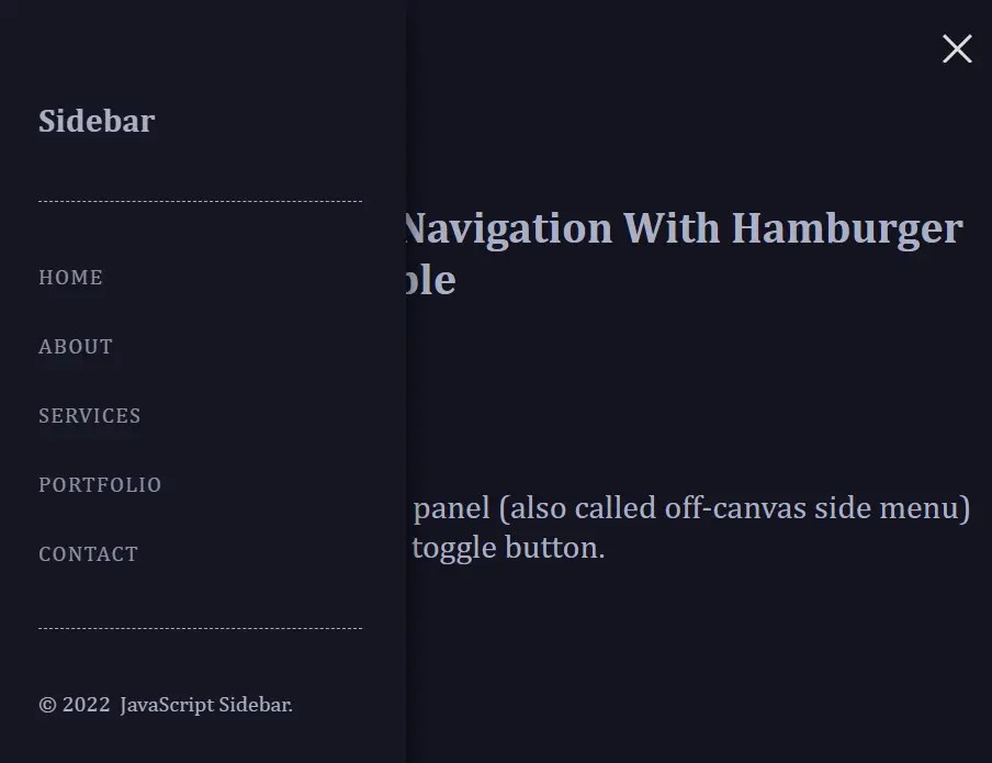 Responsive Sidebar Navigation With Hamburger Toggle Button CSS Script
