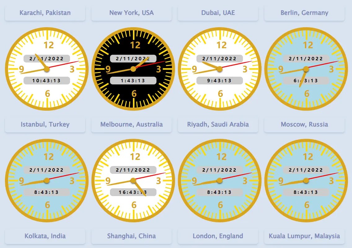 Multiple Timezone Analog Clocks shoniranalogclock CSS Script