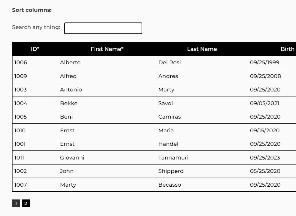 Enhance HTML Tables With Sorting, Filtering, and Paging Functions