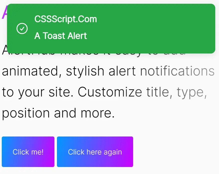 Customizable Toast Alert For The  AlertHub CSS Script