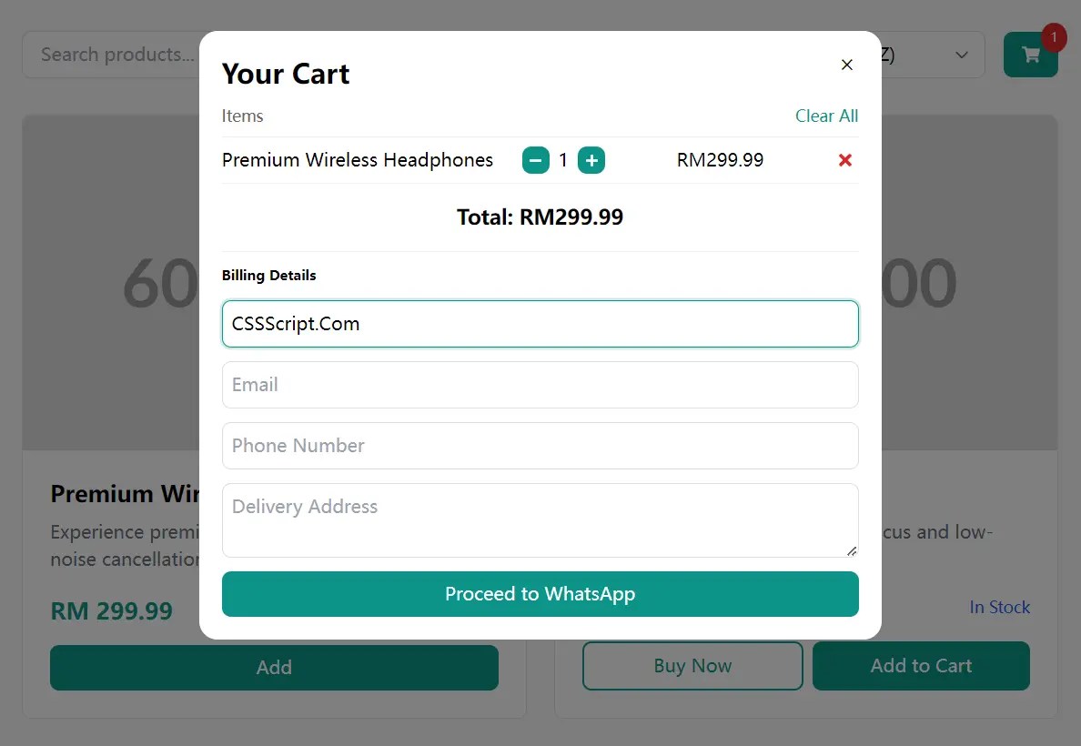Simple JavaScript Shopping Cart Integration SWB.js CSS Script
