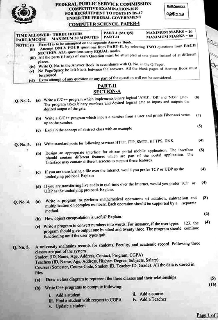 Computer Science Paper 1 CSS 2018 Computer Science PaperII Jahangir's World Times / Some