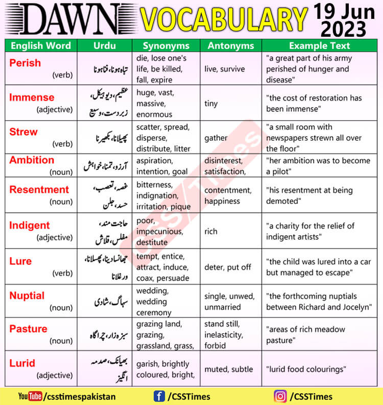 Daily DAWN News Vocabulary with Urdu Meaning (19 June 2023)