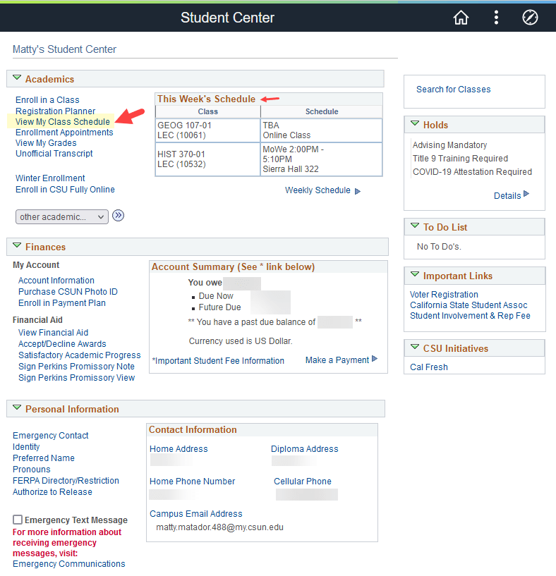 My Class Schedule California State University, Northridge