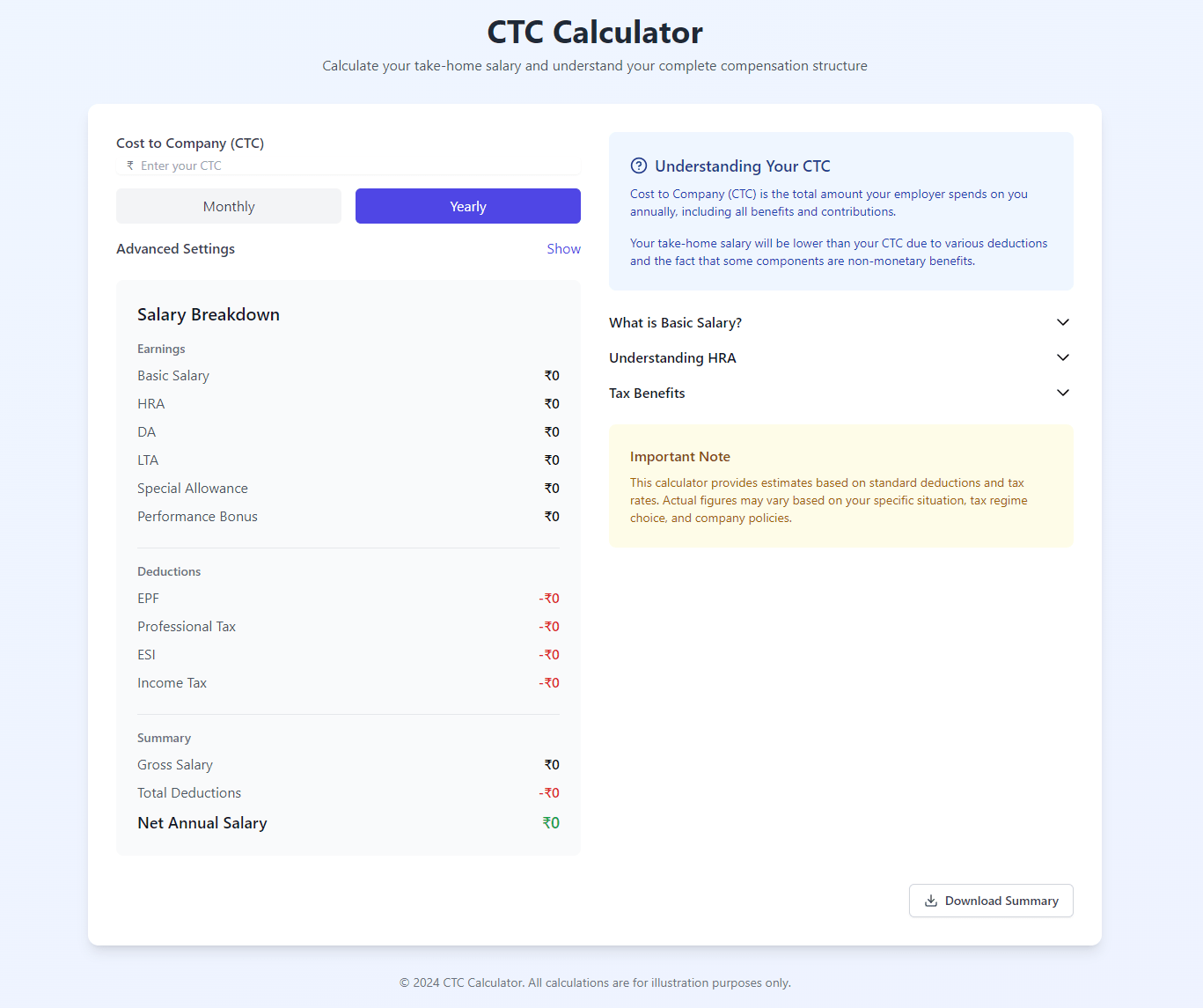 CTC Calculator Salary Breakdown for Indian Employees