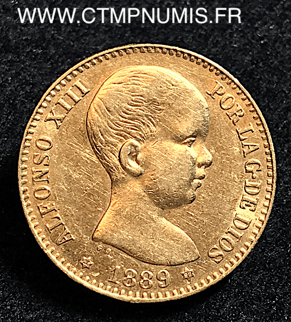 ESPAGNE 20 PESETAS OR ALPHONSE XIII 1889 (89) CTMP NUMIS