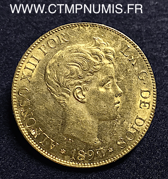 ESPAGNE 100 PESETAS OR ALPHONSE XIII 1897 (97) CTMP NUMIS